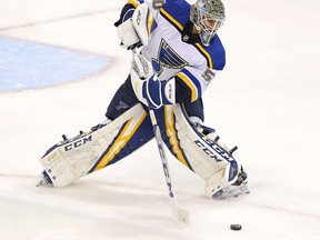 St. Louis rookie goaltender Jordan Binnington started the season fourth on the Blues’ depth chart but has since become the team’s undisputed No. 1. (GETTY IMAGES)