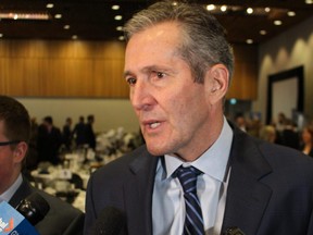 Manitoba Premier Brian Pallister at a media conference in Winnipeg Tuesday.