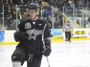 Dylan Esau celebrates his second period goal in Game 1 of the ANAVET Cup Friday night at Stride Place in Portage la Prairie. BRIAN OLIVER / GRAPHIC LEADER