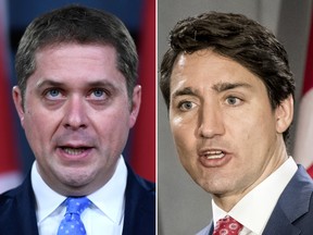 Conservative Leader Andrew Scheer (L) and Liberal Prime Minister Justin Trudeau are seen in file photos.
