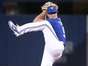 Toronto Blue Jays' Trent Thornton delivers a pitch in the first inning during MLB game action against the Detroit Tigers at Rogers Centre on March 31, 2019, in Toronto.