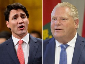 Prime Minster Justin Trudeau (L) and Ontario Premier Doug Ford.