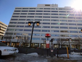 Winnipeg Poilce Service headquarters on Smith Street is seen from a surface parking lot across Graham Avenue in Winnipeg on Wed., April 3, 2019. Kevin King/Winnipeg Sun/Postmedia Network
