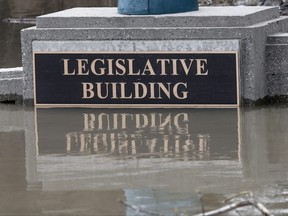 The Assiniboine River reached the sign for the Legislative Building, in Winnipeg last week on Wednesday.
Chris Procaylo/Winnipeg Sun/Postmedia Network
