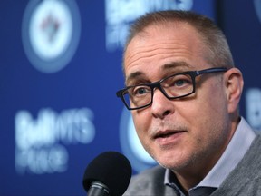 Winnipeg Jets head coach Paul Maurice addresses media at his end-of-season press conference at Bell MTS Place in Winnipeg on Monday.