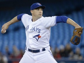 Blue Jays starting pitcher Aaron Sanchez throws against the Red Sox during first inning MLB action in Toronto on Wednesday, May 22, 2019.