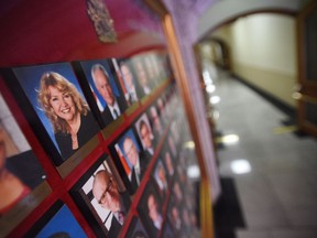 A picture of Senator Lynn Beyak accompanies other Senators official portraits on a display outside the Senate on Parliament Hill in Ottawa on Thursday, Sept. 21, 2017.