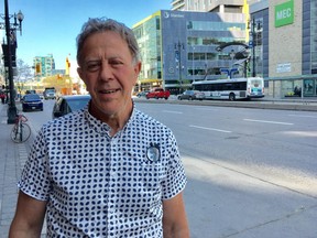 Former Jets winger and three-time Avco Cup champion Willy Lindstrom of Sweden, stands on Portage Avenue, the site of the 1979 Avco Cup parade, on Wednesday. Lindstrom and 18 other members of the 1978-79 Jets are in town for a 40-year anniversary reunion this week.