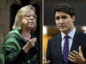 Green Party leader Elizabeth May and Prime Minister Justin Trudeau.