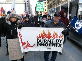 In this Feb. 28, 2019, file photo, PSAC members protest the Phoenix pay system in Ottawa.