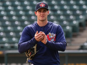 Wes Darvill of the Winnipeg Goldeyes takes part in spring training camp at Shaw Park in Winnipeg on May 6, 2019. (KEVIN KING/Winnipeg Sun)
