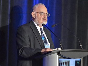 Stanton Friedman speaks during the Canadian National Inquiry into UFOs on June 25, 2016 at the Alien Cosmic Expo at the Brant Park Inn in Brantford, Ont.