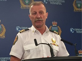 Winnipeg Fire Paramedic Service Assistant Chief Ihor Holowczynsky of Fire and Rescue Operations addresses the media at Winnipeg Police Service headquarters on Monday.