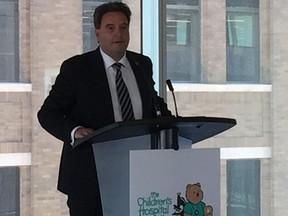 President and CEO of the Children's Hospital Foundation of Manitoba Stefano Grande addresses the foundation's annual general meeting at the True North Square in Winnipeg on Tuesday.