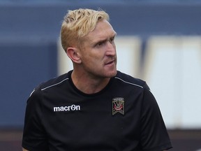 Head coach Rob Gale watches during a Valour FC practice at IG Field in 2019.