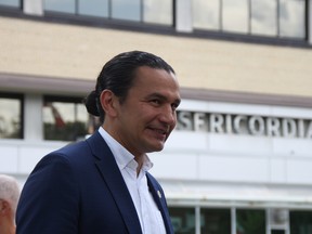 Standing in front of the Misericordia Health Centre in Winnipeg, Manitoba NDP leader Wab Kinew calls on the provincial government to enter a caretaker convention during an unofficial election period on June 23, 2019. Danton Unger/Postmedia