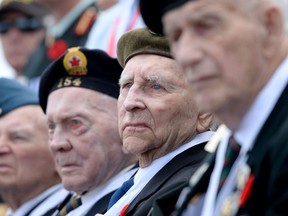 Canadian veterans attend during the international ceremony on Juno Beach in Courseulles-sur-Mer, Normandy, northwestern France, on June 6, as part of D-Day commemorations marking the 75th anniversary of the World War II Allied landings in Normandy.