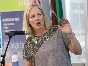 Minister of Environment and Climate Change Catherine McKenna speaks at a town hall event at Laurentian University in Sudbury, Ont. on Thursday March 7, 2019. (Postmedia file photo)