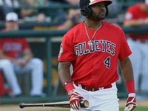 Goldeyes’ James Harris supplied his team’s only offence against the Milkmen, ripping an RBI double with two out in the seventh. (KEVIN KING/WINNIPEG SUN)