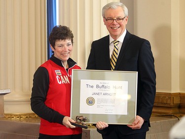Janet Arnott was part of a group of athletes honoured in a ceremony hosted by Premier Greg Selinger at the Manitoba Legislative Building in Winnipeg Thursday, March 27, 2014.  (Postmedia file photo)