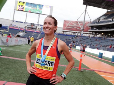 Malindi Elmore, who lives in Kelowna, B.C., is all smiles after winning the Women's Half Marathon National Championships at the Manitoba Marathon in Winnipeg, Man., on Sunday, June 16, 2019.