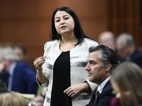 Minister for Women and Gender Equality and Minister of International Development Maryam Monsef rises during Question Period in the House of Commons on Parliament Hill in Ottawa on Friday, April 5, 2019.