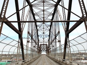 The Arlington Bridge was closed to vehicle traffic over the weekend while officials including Mayor Brian Bowman toured the 103-year-old structure. Picture taken on Sun., March 15, 2015. Kevin King/Winnipeg Sun/QMI Agency