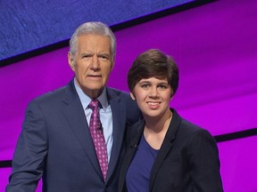 Chicago librarian Emma Boettcher, 27, who wrote her thesis on "Jeopardy!" clues, called on her knowledge of Shakespeare to defeat James Holzhauer. MUST CREDIT: Jeopardy Productions