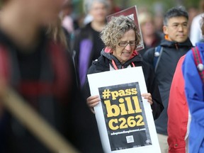 A group of people rally to support Bill C-262 in Winnipeg in the fall of 2017. Winnipeg Sun file