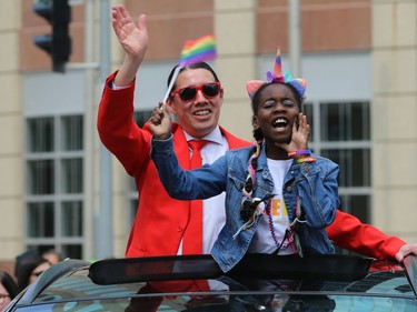 MP Robert-Falcon Ouellette waves during the annual Pride parade through the streets of Winnipeg on Sun., June 2, 2019. Kevin King/Winnipeg Sun/Postmedia Network