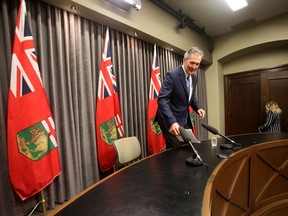 Manitoba Premier Brian Pallister at a media conference Tuesday.