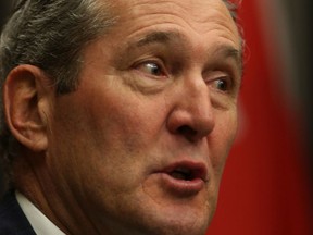 Manitoba Premier Brian Pallister at a media conference in Winnipeg on Tuesday.
