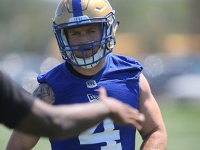 CFL Winnipeg Blue Bombers Adam Bighill (4), during team practice in Winnipeg. Wednesday, June 12/2019 Winnipeg Sun/Chris Procaylo/stf