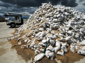 Some of the more than 400,000 extra sandbags the City of Winnipeg prepared for a potential 2019 flood sit in a public works yard on Waverley Street on Mon., June 17, 2019. The city is now hoping to sell off the excess. Kevin King/Winnipeg Sun/Postmedia Network