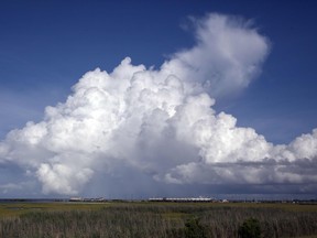 Storm clouds are expected to build and potentially produce dangerous weather Thursday. SETH HERALD/AFP Getty