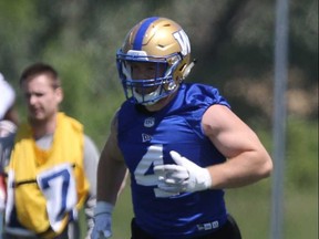 The Blue Bombers are being very patient with the health of middle linebacker Adam Bighill, who is dealing with a hamstring injury. (CHRIS PROCAYLO/Winnipeg Sun files)