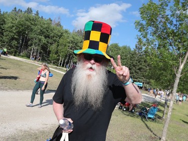 Glen Reid, who lives in Ladysmith, B.C., wears a funky hat as he attends his first Winnipeg Folk Festival at Birds Hill Provincial Park, north east of Winnipeg, Man., on Friday, July 12, 2019. This year's Festival runs July 11 to 14, 2019.