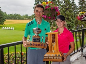 Kate Gregoire of Quarry Oaks Golf Course and Jacob Armstrong of St. Boniface Golf Club to capture the 2019 Golf Manitoba Junior Women’s and Men’s Championships.
Bob Poole/Golf Manitoba