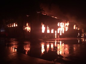 A warehouse fire is seen in Winnipeg in the very early hours of Monday, July 22, 2019 in a photo posted to the city of Winnipeg Twitter page. A warehouse in central Winnipeg that covers a full city block has been destroyed by an overnight fire. Emergency officials say the flames had spread through a large part of the building by the time crews got to the scene shortly before 1 a.m.
