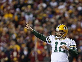 Packers quarterback Aaron Rodgers isn’t expected to get many reps on Aug. 22 when Green Bay takes on the Oakland Raiders in a pre-season NFL game in Winnipeg on Aug. 22. (GETTY IMAGES)