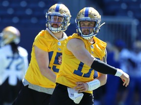 Quarterbacks Chris Streveler (right) and Matt Nichols bring the thunder and lightning for the Winnipeg Blue Bombers. (Kevin King/Winnipeg Sun)