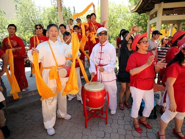 A Guinness World Record attempt for largest group drum roll (multiple venues) was attempted at the Chinatown Gardens on King Street in Winnipeg on Mon., July 1, 2019. Winnipeg was one of 11 communities coming together to vie for the record. Kevin King/Winnipeg Sun/Postmedia Network