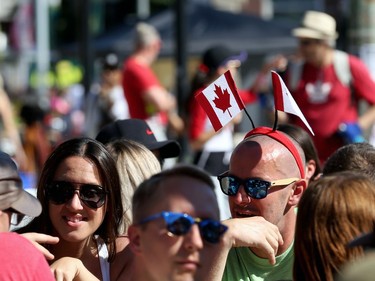 A pair of maple leafs stand tall during the Canada Day Street Festival on Osborne Street in Winnipeg on Mon., July 1, 2019. Kevin King/Winnipeg Sun/Postmedia Network