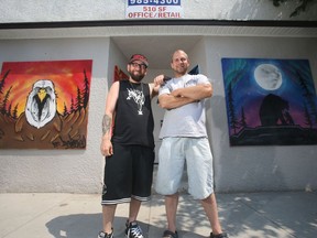 Building owner Patrick Allard was happy to find artist Justin Poirier, AKA Zedone, (left) to paint murals on his building.