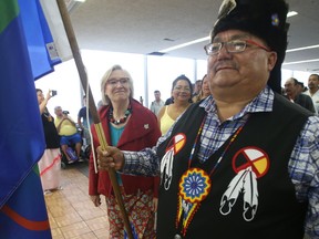 The Honourable Carolyn Bennett, Minister of Crown-Indigenous Relations (left) with Chief Glenn Hudson of Peguis First Nation.  Thursday, July 10/2019 Winnipeg Sun/Chris Procaylo/stf