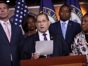 House Judiciary Committee Chairman Jerrold Nadler, centre, and fellow Democratic members of the committee (left to right) Eric Swalwell, Val Butler Demings, Joe Neguse and Rep. Shelia Jackson Lee hold a news conference about this week's testimony of former special counsel Robert Mueller July 26, 2019 in Washington, D.C. (Chip Somodevilla/Getty Images)