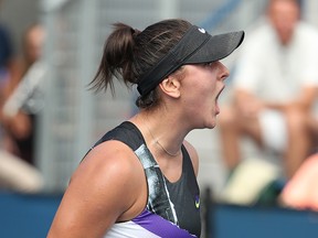 Bianca Andreescu of Canada reacts against Katie Volynets of the United States on day two of the 2019 US Open at the USTA Billie Jean King National Tennis Center on August 27, 2019 in the Flushing neighborhood of the Queens borough of New York City. (Al Bello/Getty Images)
