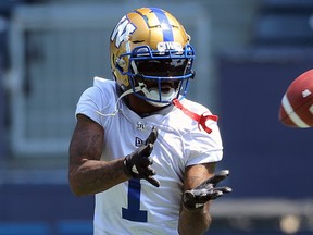 Receiver Darvin Adams has missed the last four games and the Bombers passing game has been lacking. He should provide Chris Streveler with a reliable target and will serve as a veteran presence in an at-times stagnant offence.  (Kevin King/Winnipeg Sun)