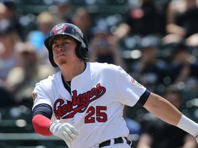 Winnipeg Goldeyes third baseman Dominic Ficociello hit a two-run home run in the bottom of the second to account for the game’s only runs. (Kevin King/Winnipeg Sun)