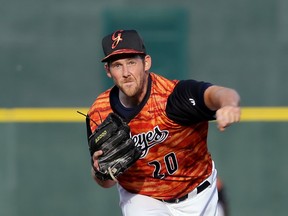 Goldeyes starting pitcher Kevin McGovern delivers against the Texas AirHogs during Bacon Night at Shaw Park last month. McGovern will toe the rubber for Winnipeg in Wednesday’s series finale in St. Paul, Minnesota. (KEVIN KING/WINNIPEG SUN FILES)